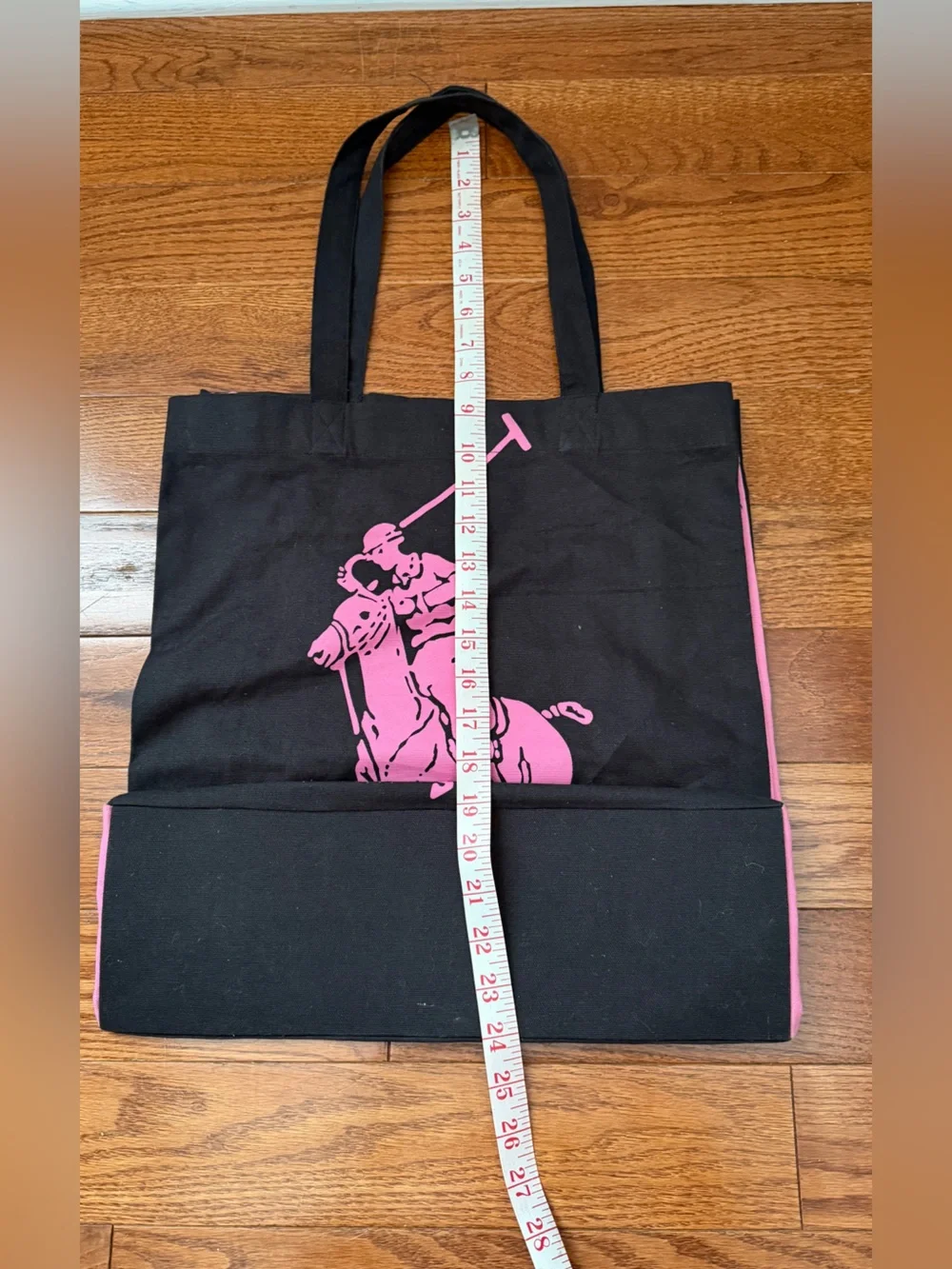 Polo Ralph Lauren Black and Pink Polo Player Canvas Tote Bag